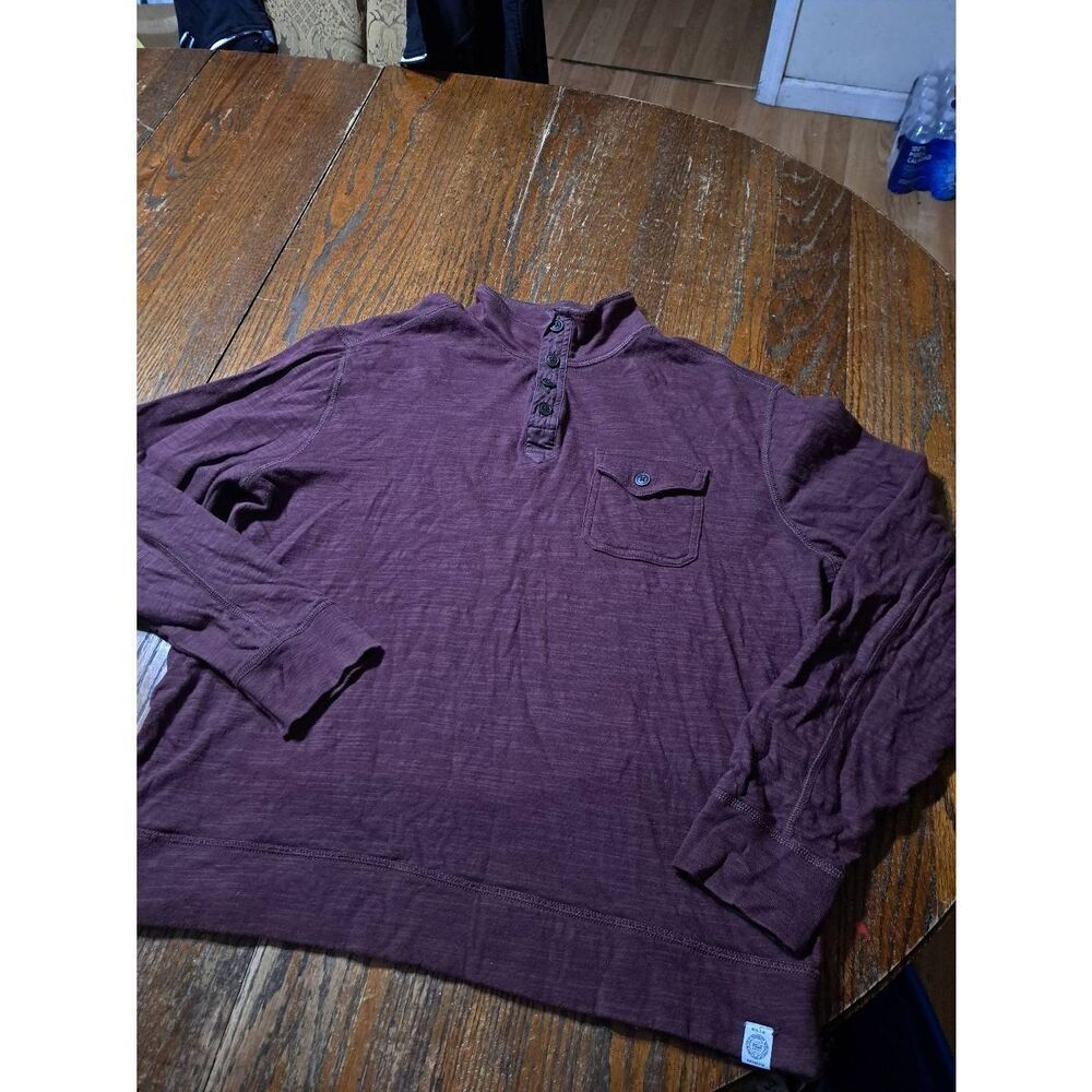 Large Lucky Brand Burgandy Brown Long Sleeve Cotton Jersey Knit Pullover Shirt